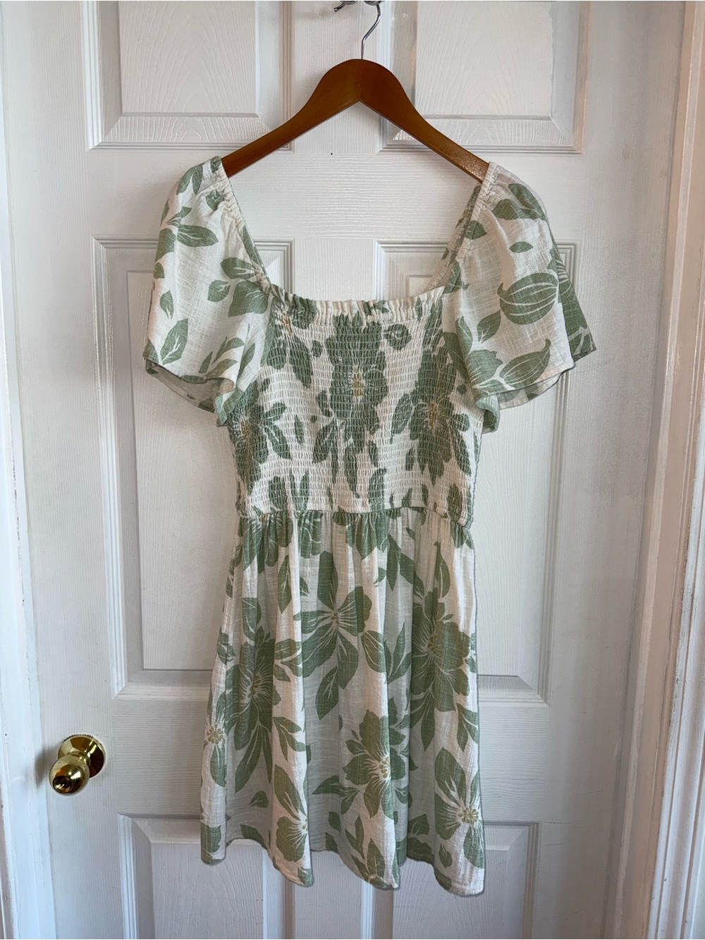 Rip Curl White Mini Dress with Sage Green Floral Print